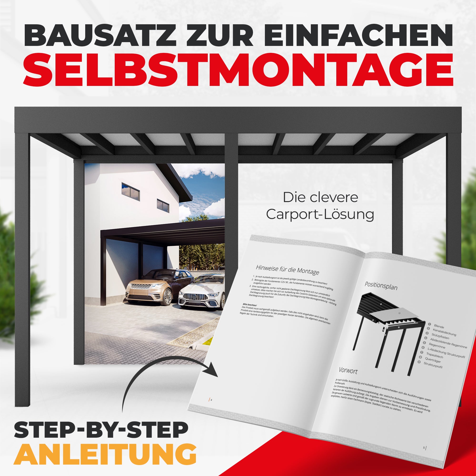Flachdach Doppel-Carport 6,00 x 6,00m CarLov