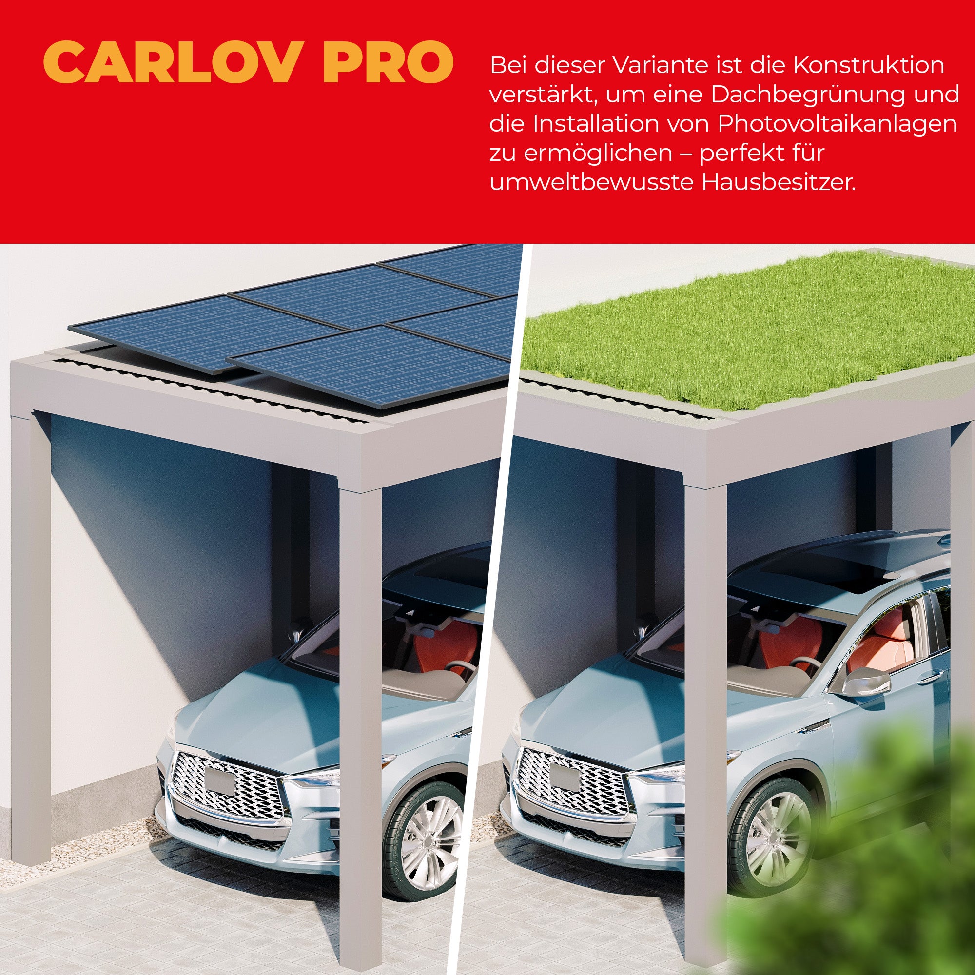 Flachdach Carport 3,00 x 5,00m CarLov