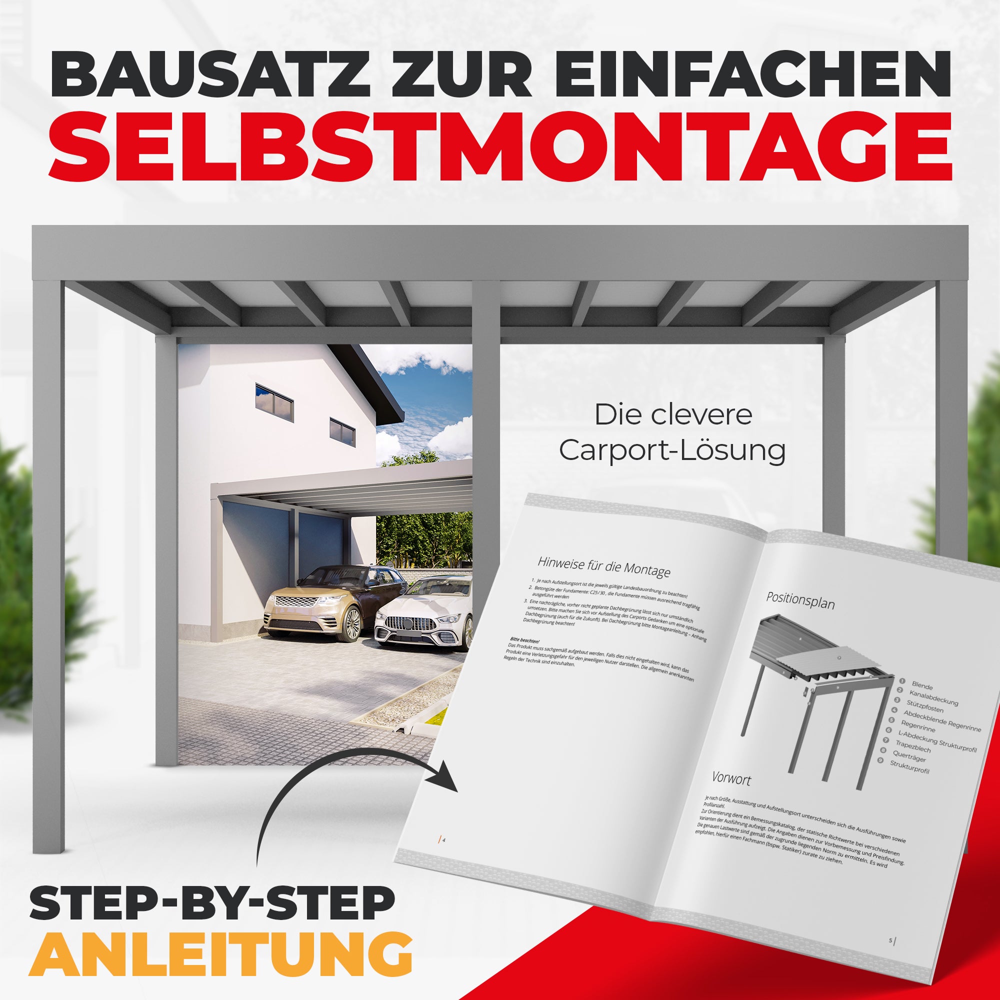 Flachdach Doppel-Carport 6,00 x 6,00m CarLov
