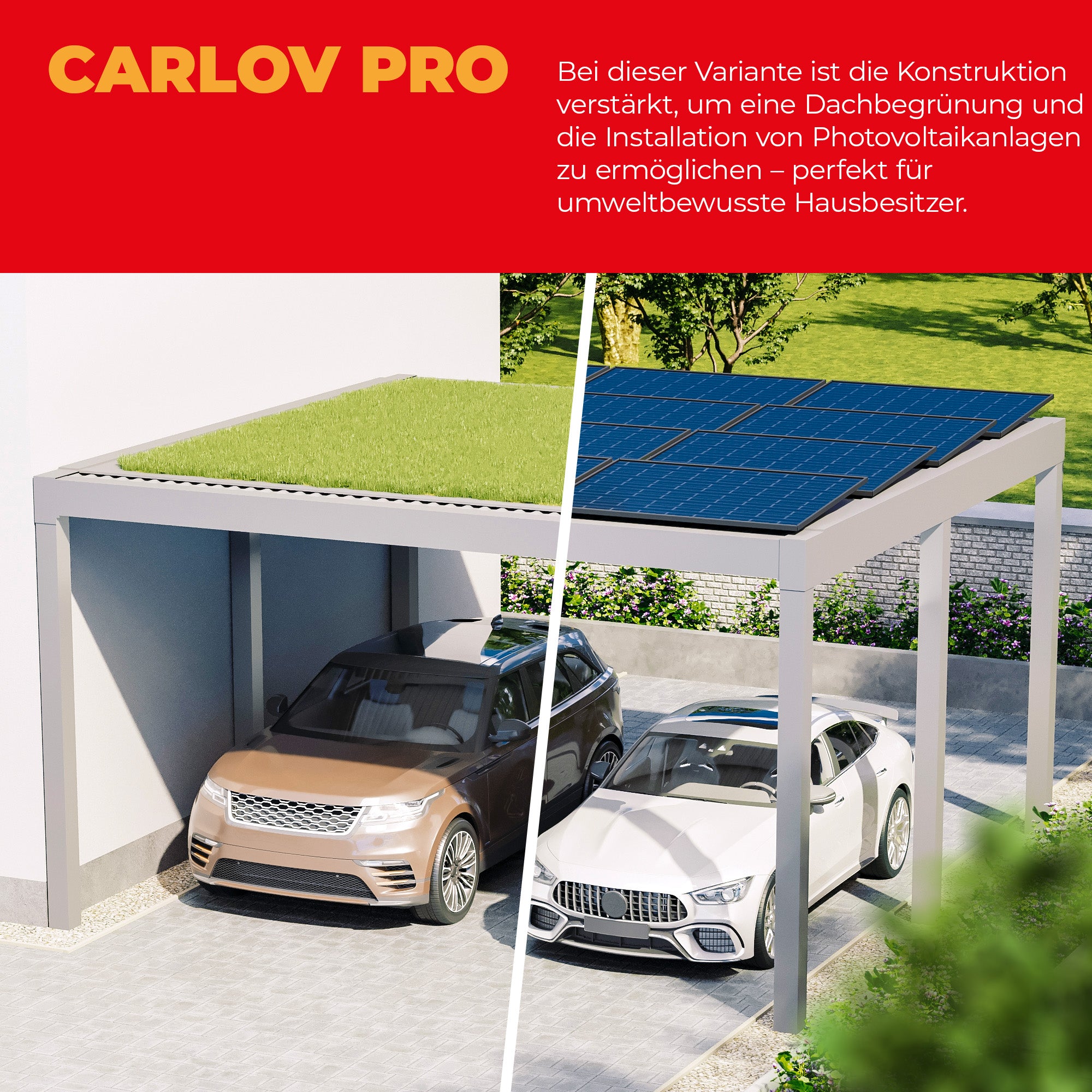 Flachdach Doppel-Carport 6,00 x 6,00m CarLov