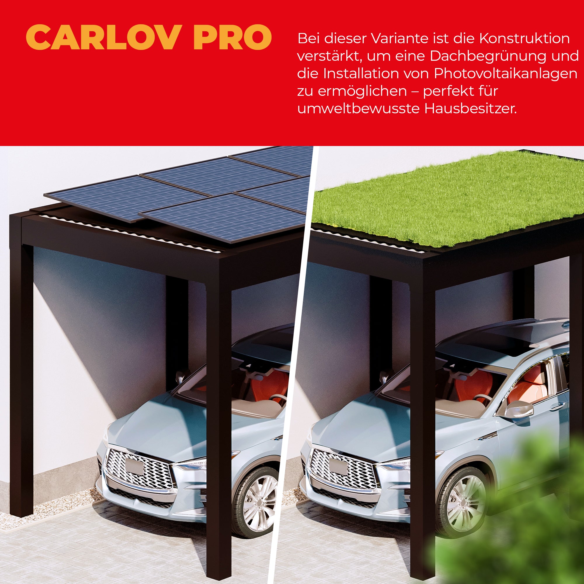 Flachdach Carport 3,00 x 5,00m CarLov