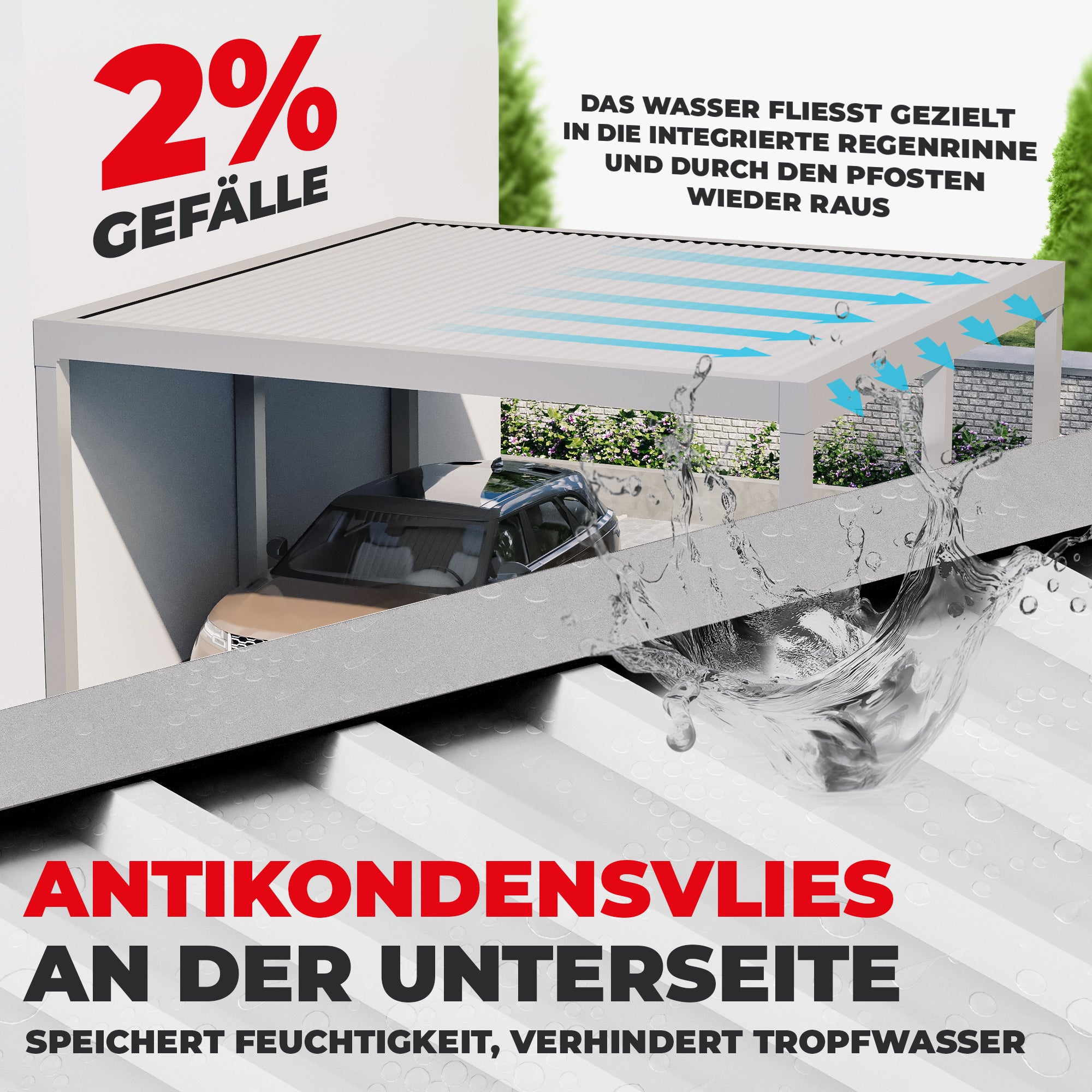 Flachdach Doppel-Carport 6,00 x 6,00m CarLov
