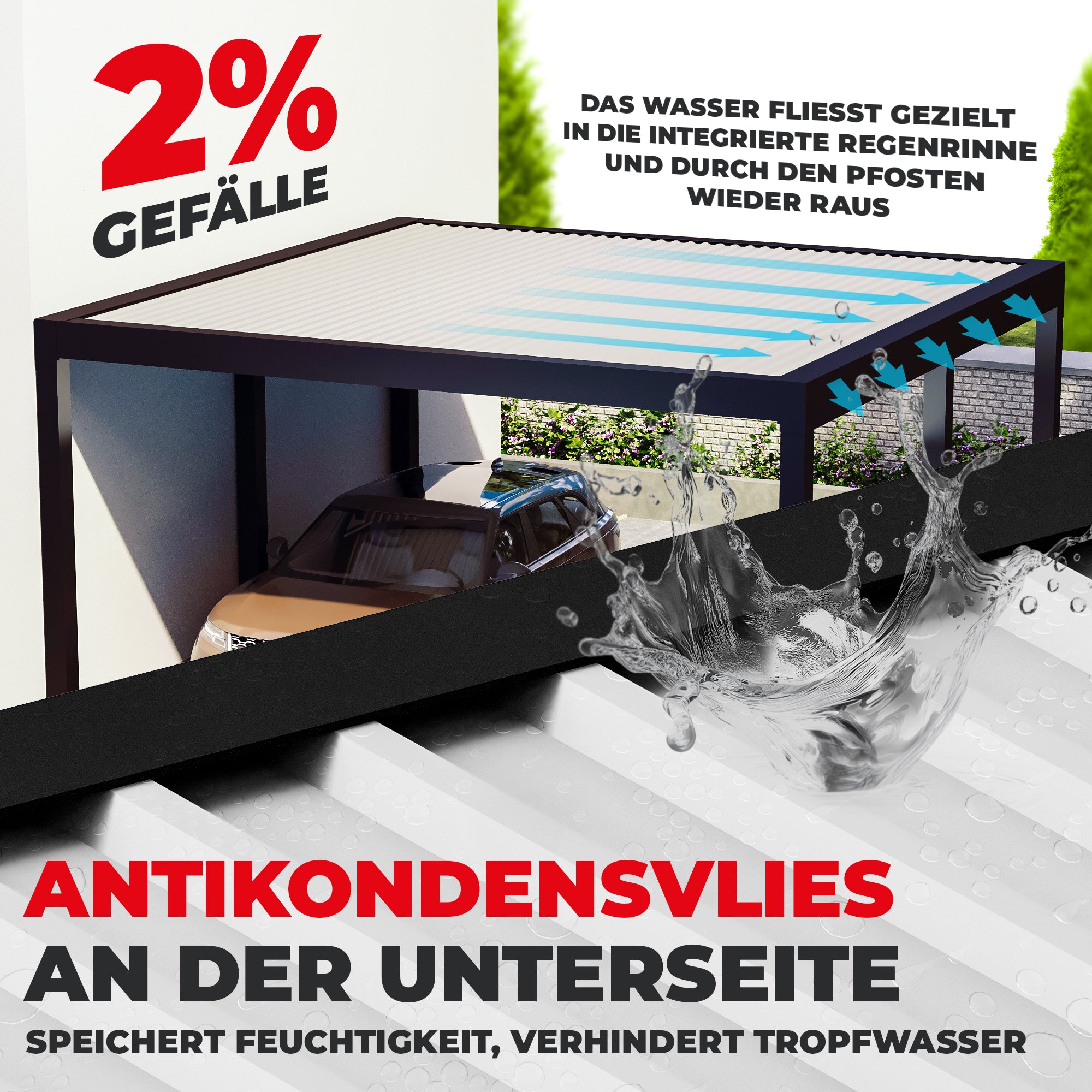 Flachdach Doppel-Carport 6,00 x 6,00m CarLov
